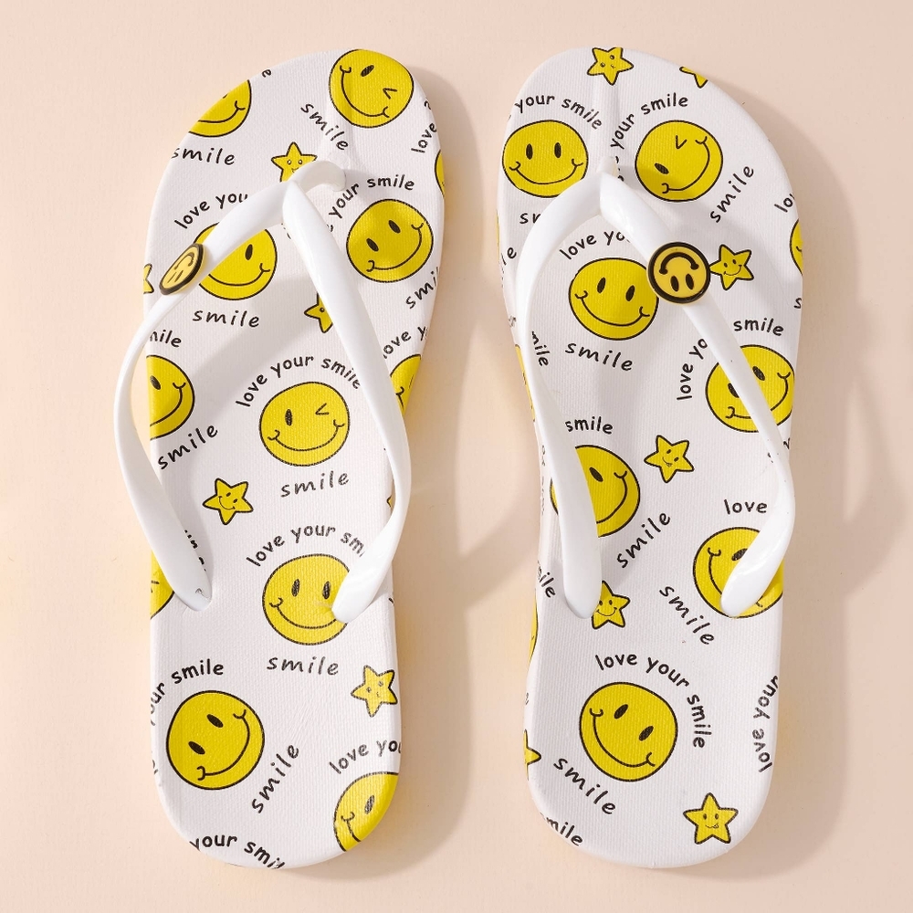 NWT smiley flip flops white sandals summer shoes